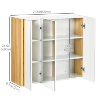 kleankin Wall Mounted Medicine Cabinet with Mirror Wall Mirror Cabinet with 3 Doors and Adjustable Storage Shelves White(m-3)