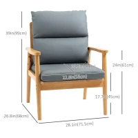 HOMCOM Armchair with Removable Seat and Back Cushion for Bedroom Living Room Chair with Faux Leather and Wood Legs Grey(m-3)