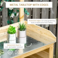 Outsunny Potting Bench Table, Wooden Garden Workstation Bench with Galvanized Metal Tabletop, Storage Shelves and Hooks for Patios, Courtyards, Balcony(m-4)