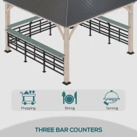 Outsunny 11' x 11' Hardtop Gazebo with Metal & Acrylic Combined Roof, Wood Frame, Permanent Pavilion Grill Gazebo with Bar Counters, Ceiling Hook, for Patio, Garden, Backyard, Deck, Lawn(m-5)