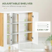 kleankin Wall Mounted Medicine Cabinet with Mirror Wall Mirror Cabinet with 3 Doors and Adjustable Storage Shelves White(m-6)