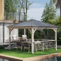 Outsunny 11' x 11' Hardtop Gazebo with Metal & Acrylic Combined Roof, Wood Frame, Permanent Pavilion Grill Gazebo with Bar Counters, Ceiling Hook, for Patio, Garden, Backyard, Deck, Lawn(m-2)