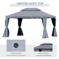 Outsunny 13' x 10' Patio Gazebo, Double Roof Outdoor Gazebo Canopy Shelter with Netting & Curtains, Strong Aluminum Frame, Dark Grey(m-5)