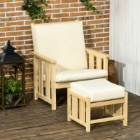 Outsunny Patio Furniture Set, Wood Outdoor Patio Chair with Ottoman, 2 Piece Cushioned Outdoor Lounge Chair, Sofa Chair with Footrest, Beige(m-2)