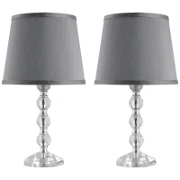HOMCOM Crystallite Modern Table Lamps for Bedroom Set of 2, Bedside Desk Lamp for Home Office, Living Room Lamp Set with Fabric Lampshades, Gray(m-1)