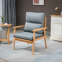 HOMCOM Armchair with Removable Seat and Back Cushion for Bedroom Living Room Chair with Faux Leather and Wood Legs Grey(m-6)
