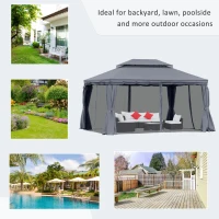 Outsunny 13' x 10' Patio Gazebo, Double Roof Outdoor Gazebo Canopy Shelter with Netting & Curtains, Strong Aluminum Frame, Dark Grey(m-7)