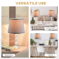 HOMCOM Crystallite Modern Table Lamps for Bedroom Set of 2, Bedside Desk Lamp for Home Office, Living Room Lamp Set with Fabric Lampshades, Gray(m-5)