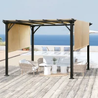 Outsunny 10' x 10' Retractable Pergola Canopy, Outdoor Gazebo with Sun Shade Canopy and Steel Frame, for Backyard, Garden, Patio, Deck, Beige(m-1)