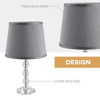 HOMCOM Crystallite Modern Table Lamps for Bedroom Set of 2, Bedside Desk Lamp for Home Office, Living Room Lamp Set with Fabric Lampshades, Gray(m-4)