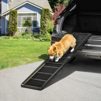 PawHut Folding Dog Ramp, 65 Inches Portable Pet Ramp with Carry Handle, Non-Slip Rubber Ramp for Cars Trucks and SUVs, Black(m-1)