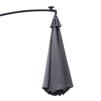 Outsunny 10ft Cantilever Solar Hanging Offset Umbrella Outdoor LED Lights Aluminum Market Banana Parasol Crank w/ Cross Base Garden Sun Shelter Grey(m-9)