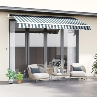 Outsunny 8' x 7' Retractable Awning, Patio Awnings, Sunshade Shelter with 280 g/m² UV & Water-Resistant Fabric and Aluminum Frame for Deck, Balcony, Yard, Green and White(m-1)