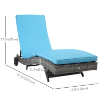 Outsunny Outdoor Adjustable Wicker Chaise Lounge Chair with Cushion & Wheels for Patio, Deck, Poolside, Sky Blue(m-3)