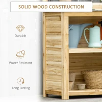 Outsunny Potting Bench Table, Wooden Garden Workstation Bench with Galvanized Metal Tabletop, Storage Shelves and Hooks for Patios, Courtyards, Balcony(m-6)