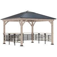 Outsunny 11' x 11' Hardtop Gazebo with Metal & Acrylic Combined Roof, Wood Frame, Permanent Pavilion Grill Gazebo with Bar Counters, Ceiling Hook, for Patio, Garden, Backyard, Deck, Lawn(m-1)