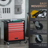 DURHAND 4-Drawer Tool Chest with 4 Wheels, Rolling Tool Box and Storage Cabinet, Portable Tool Organizer for Garage, Red(m-5)