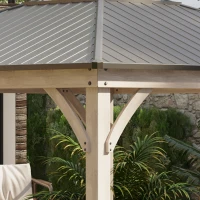 Outsunny 11' x 11' Hardtop Gazebo with Metal & Acrylic Combined Roof, Wood Frame, Permanent Pavilion Grill Gazebo with Bar Counters, Ceiling Hook, for Patio, Garden, Backyard, Deck, Lawn(m-8)