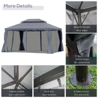 Outsunny 13' x 10' Patio Gazebo, Double Roof Outdoor Gazebo Canopy Shelter with Netting & Curtains, Strong Aluminum Frame, Dark Grey(m-6)
