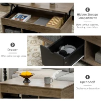 HOMCOM Lift Top Coffee Table with Hidden Storage Compartment, Drawer and Open Shelves, Coffee Table with Lift Tabletop, Center Table for Living Room, Espresso(m-5)