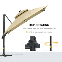 Outsunny 10x10ft Shade Umbrella with Solar LED Cold Lighted & Power Bank with Adjustable Angle for Backyard, Beige(m-6)
