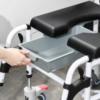 HOMCOM Accessibility Commode Wheelchair, Rolling Shower Wheelchair with 4 Castor Wheels, Rectangle Detachable Bucket, & Waterproof Design, 17" Seat Width, Black(m-9)