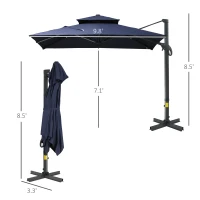 Outsunny 10ft Offset Patio Umbrella, Hanging Cantilever Umbrella, Square Shape, Aluminum Cross Base, Tilt, 360-Degree Rotation, Blue(m-3)