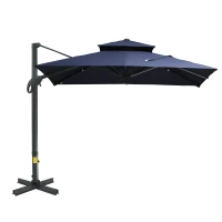 Outsunny 10ft Offset Patio Umbrella, Hanging Cantilever Umbrella, Square Shape, Aluminum Cross Base, Tilt, 360-Degree Rotation, Blue(m-1)