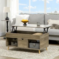 HOMCOM Lift Top Coffee Table with Hidden Storage Compartment, Drawer and Open Shelves, Coffee Table with Lift Tabletop, Center Table for Living Room, Gray(m-1)