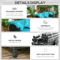 Outsunny Patio Daybed, Outdoor Wicker Double Daybed, PE Rattan Sun Lounger for 2-Person with Cushions, and Foldable Awning, for Garden, Balcony, Poolside, Green(m-6)