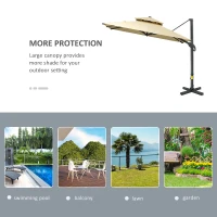 Outsunny 10ft Offset Patio Umbrella, Hanging Cantilever Umbrella, Square Shape, Aluminum Cross Base, Tilt, 360-Degree Rotation, Beige(m-7)