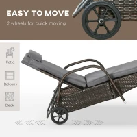 Outsunny 3 Pieces Wicker Patio Lounger Set with Table, PE Rattan Outdoor Lounge Chair Set with Cushions, Wheels, 5-Level Reclining Backrest, Headrest, Brown/Dark Grey(m-6)