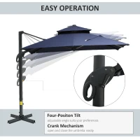 Outsunny 10ft Offset Patio Umbrella, Hanging Cantilever Umbrella, Square Shape, Aluminum Cross Base, Tilt, 360-Degree Rotation, Blue(m-4)