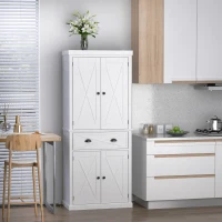 HOMCOM 6ft Wood Farmhouse Colonial Kitchen Pantry Cabinet, with 4 Adjustable Shelves, 2 Wood Pantries, & 1 Drawer, White(m-4)