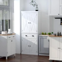 HOMCOM 6ft Wood Farmhouse Colonial Kitchen Pantry Cabinet, with 4 Adjustable Shelves, 2 Wood Pantries, & 1 Drawer, White(m-2)