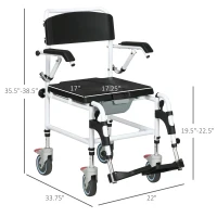 HOMCOM Accessibility Commode Wheelchair, Rolling Shower Wheelchair with 4 Castor Wheels, Rectangle Detachable Bucket, & Waterproof Design, 17" Seat Width, Black(m-3)