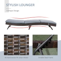Outsunny Wicker Patio Lounger, Outdoor S Shape Recliners Lounge Chair w/ 5-Level Adjustable Backrest, Soft Padded Cushion for Outdoor Use, Grey(m-6)