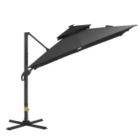 Outsunny 10x10ft Shade Umbrella with Solar LED Cold Lighted & Power Bank with Adjustable Angle for Backyard, Dark Grey(m-1)