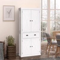 HOMCOM 6ft Wood Farmhouse Colonial Kitchen Pantry Cabinet, with 4 Adjustable Shelves, 2 Wood Pantries, & 1 Drawer, White(m-5)