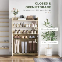 HOMCOM Shoe Storage with Double Doors and Open Shelves 12 Pair Shoe Storage Organizer for Entryway Hallway Natural and White(m-4)