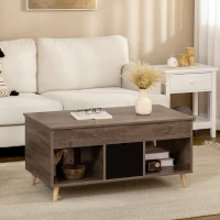 HOMCOM Lift Top Coffee Table with Hidden Storage Compartment, Drawer and Open Shelves, Coffee Table with Lift Tabletop, Center Table for Living Room, Espresso(m-7)