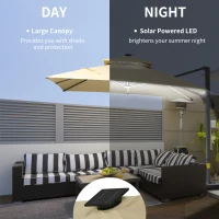 Outsunny 10x10ft Shade Umbrella with Solar LED Cold Lighted & Power Bank with Adjustable Angle for Backyard, Beige(m-4)