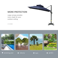 Outsunny 10ft Offset Patio Umbrella, Hanging Cantilever Umbrella, Square Shape, Aluminum Cross Base, Tilt, 360-Degree Rotation, Blue(m-7)