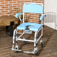 HOMCOM Accessibility Commode Wheelchair, Rolling Shower Wheelchair with 4 Castor Wheels, Rectangle Detachable Bucket, & Waterproof Design, 17" Seat Width, Blue(m-8)