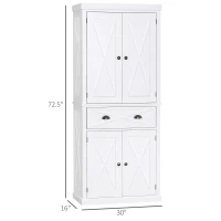 HOMCOM 6ft Wood Farmhouse Colonial Kitchen Pantry Cabinet, with 4 Adjustable Shelves, 2 Wood Pantries, & 1 Drawer, White(m-3)