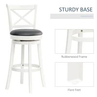 HOMCOM Traditional Bar Height Bar Stool, 31 Inch Seat Height Barstool, Swivel PU Leather Upholstered Chair, with Cross Back and Rubberwood Frame, Set of 3, Cream White(m-7)