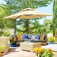 Outsunny 10x10ft Shade Umbrella with Solar LED Cold Lighted & Power Bank with Adjustable Angle for Backyard, Beige(m-2)