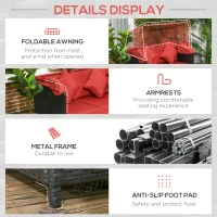 Outsunny Patio Daybed, Outdoor Wicker Double Daybed, PE Rattan Sun Lounger for 2-Person with Cushions, and Foldable Awning, for Garden, Balcony, Poolside, Red(m-6)