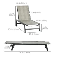 Outsunny 2 Pieces Patio Lounger Chair Set, Outdoor Aluminum Frame PE Rattan Wicker Sun Lounger Set w/ 5-Position Backrest and Wheels for Sun Room, Garden, Poolside, Light Grey(m-3)