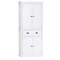 HOMCOM 6ft Wood Farmhouse Colonial Kitchen Pantry Cabinet, with 4 Adjustable Shelves, 2 Wood Pantries, & 1 Drawer, White(m-1)